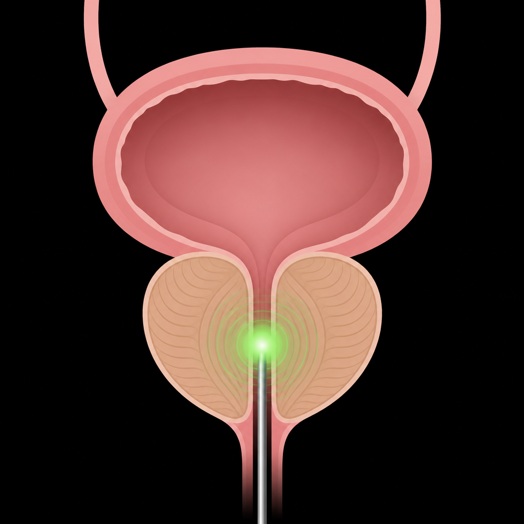Medical illustration of laser prostate surgery